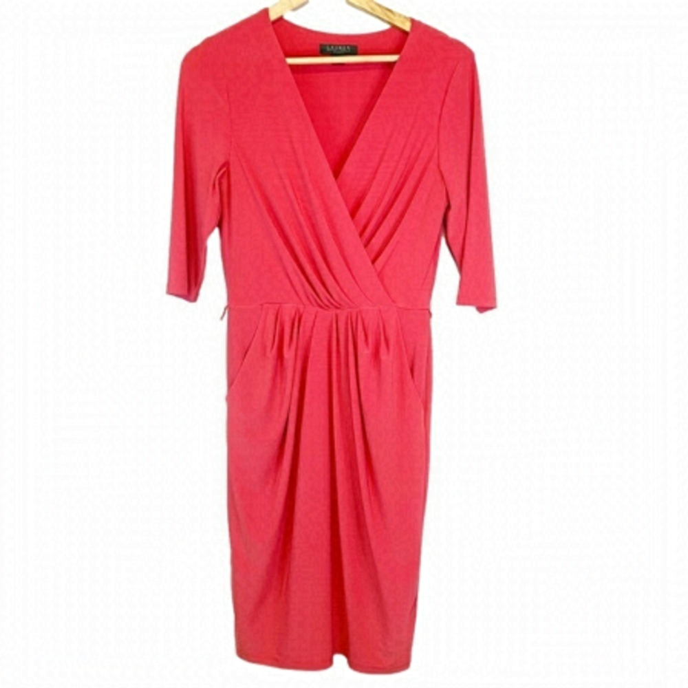 Lauren Ralph Lauren Bodycon Cocktail Midi Dress Salmon Color Size 8